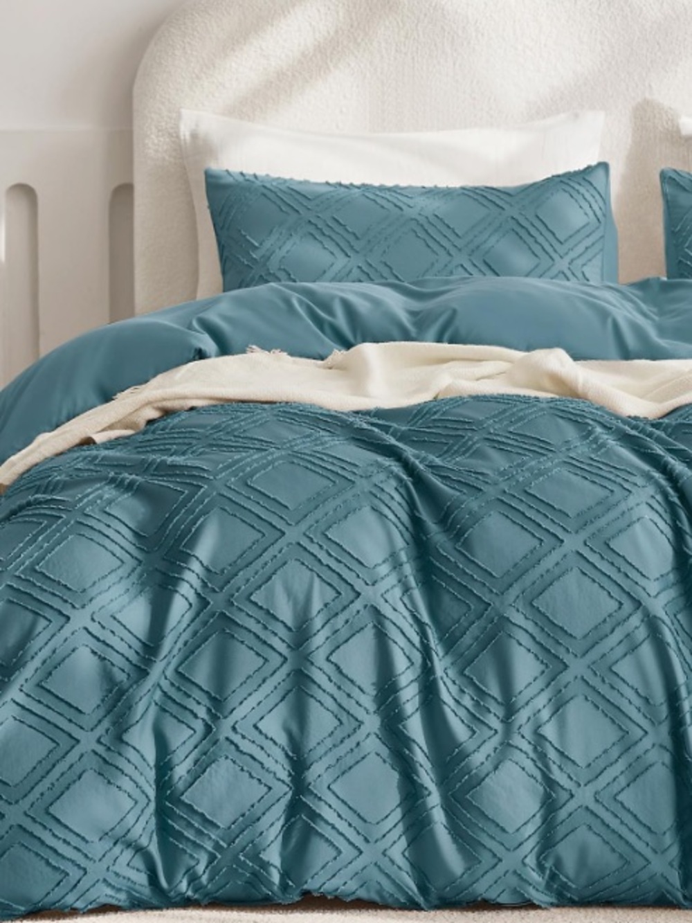 TWIN BOHO Grid Tufted Duvet 3Pc Set - 100% Microfiber- GRAYISH BLUE - Picture 3 of 15